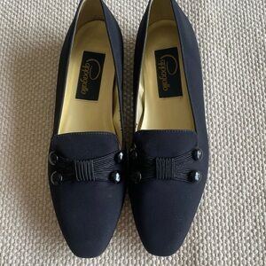 Pappagallo Black Fabric Decorative Embellishment Loafer Leather Sole Size 7M